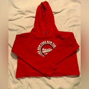 Red New York slogan cropped hoodie Size M